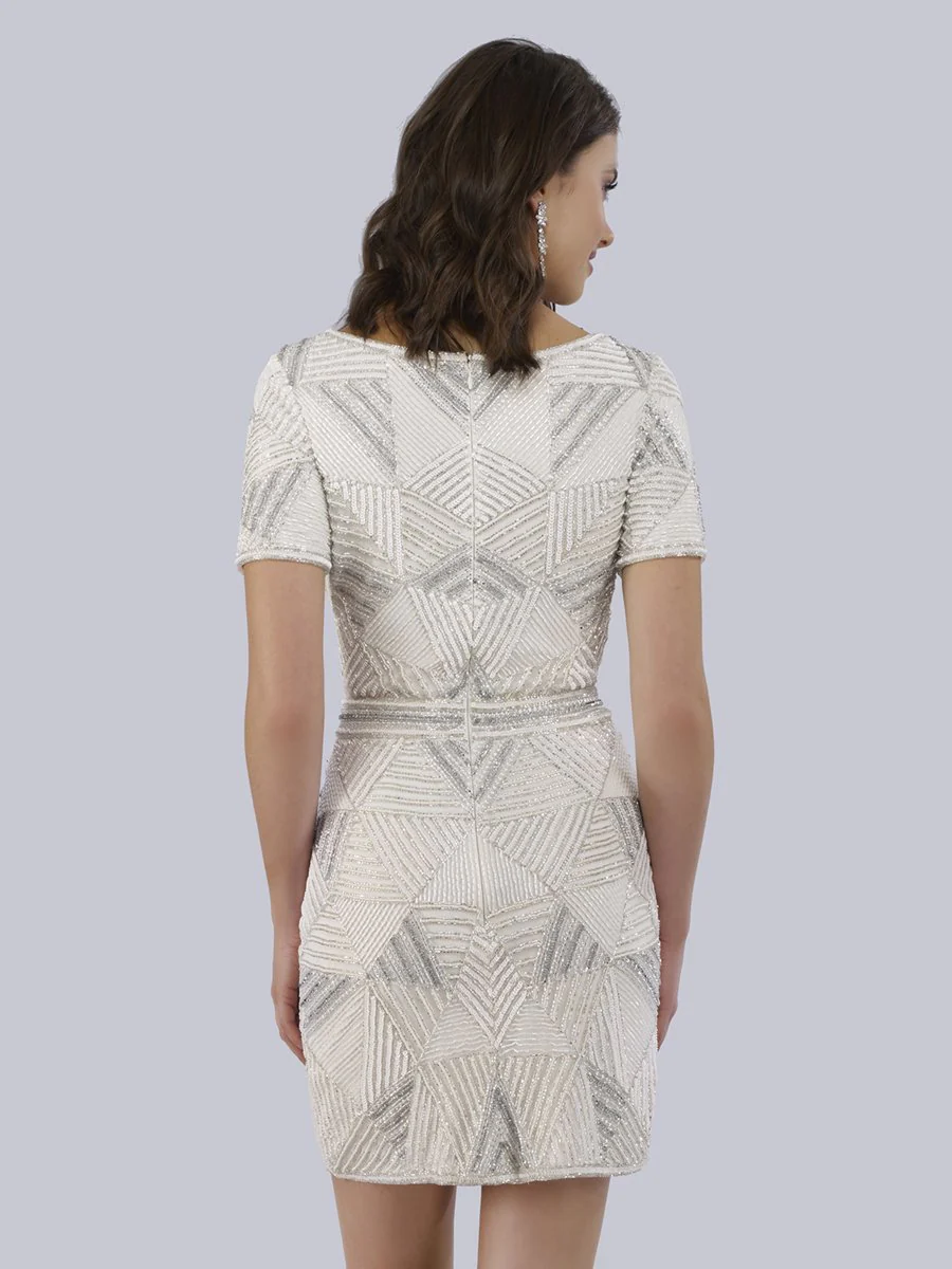 Becky Beaded Faux-Wrap Short Sleeve Cocktail Dress - Image 4