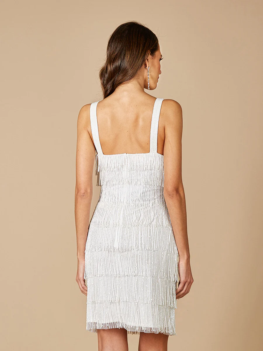 Lara Dakota Beaded Fringe Short Wedding Dress - Image 3