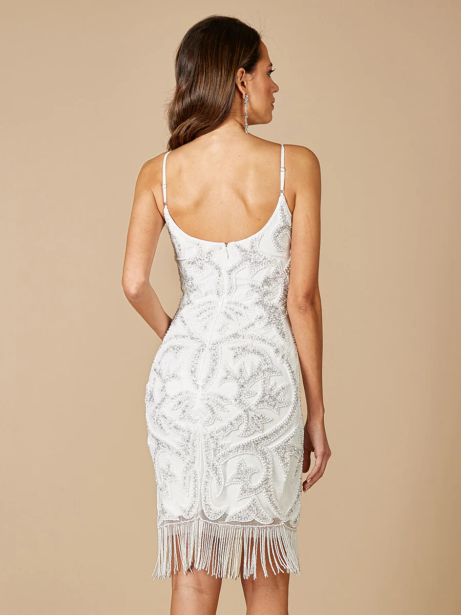 Lara Demi Beaded Short Fringe Wedding Dress - Image 3