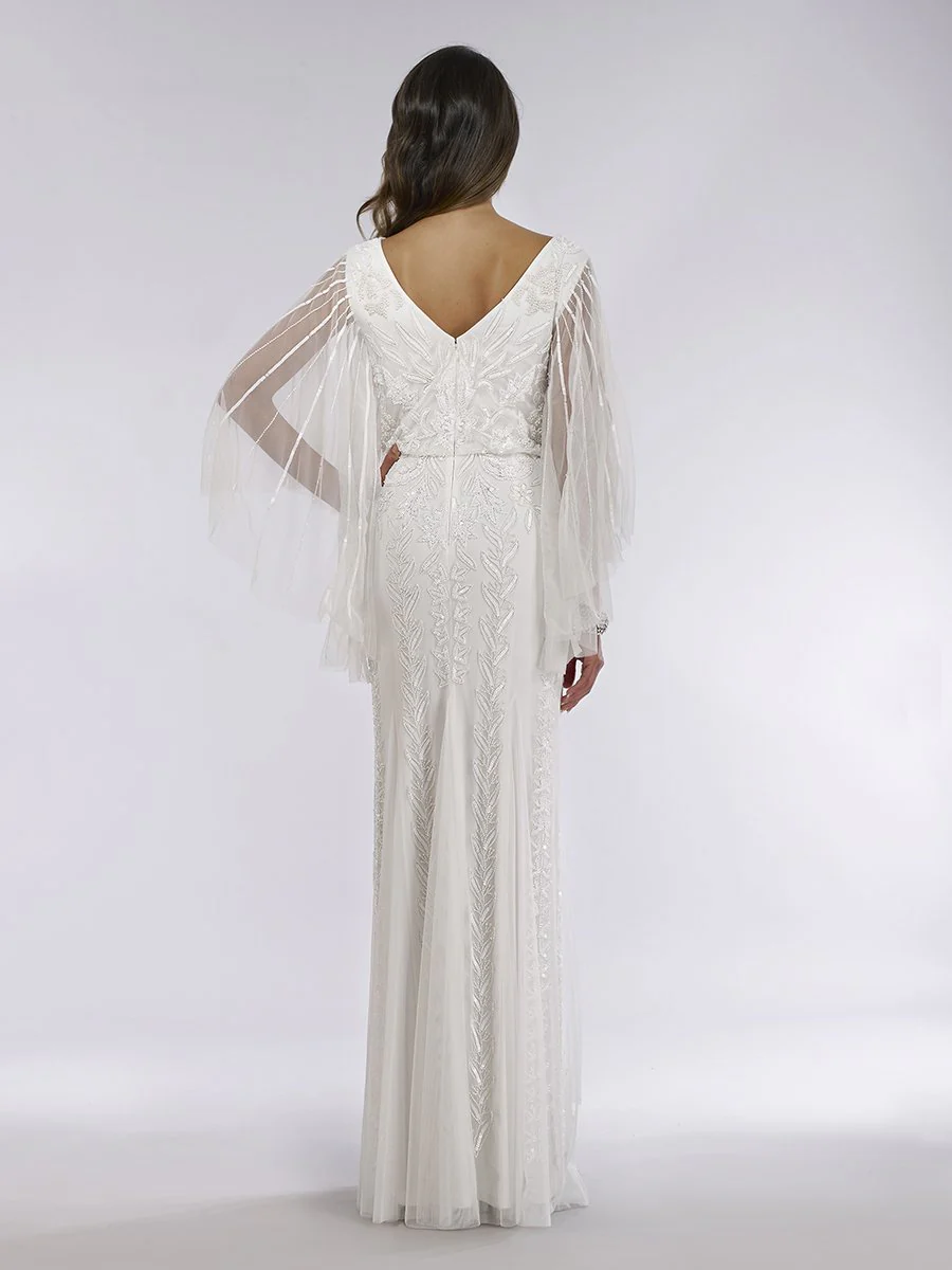 Lara Ella Beaded Cape Sleeve Wedding Dress - Image 2