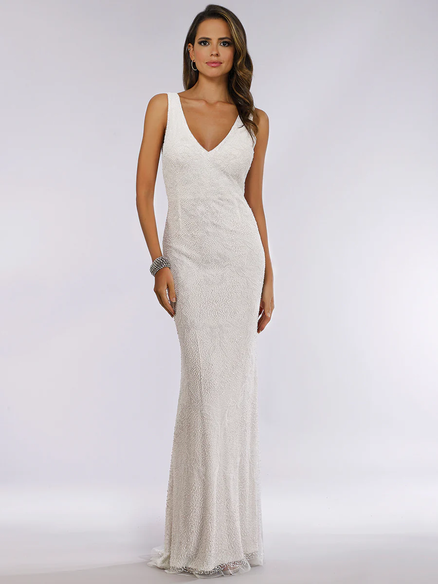 Lara Erika Beaded Draped Cowl Back V-Neck Wedding Dress - Image 2