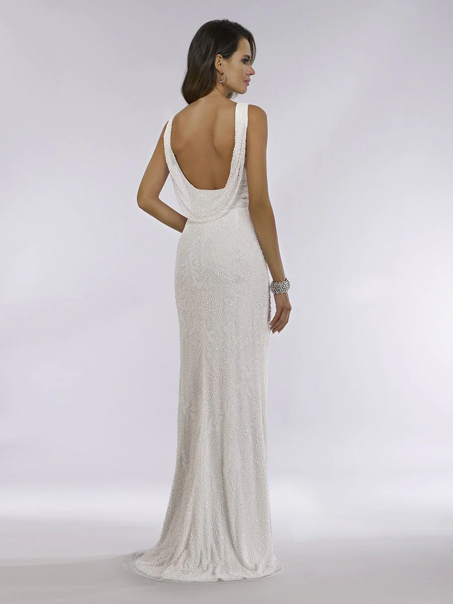 Lara Erika Beaded Draped Cowl Back V-Neck Wedding Dress - Image 3