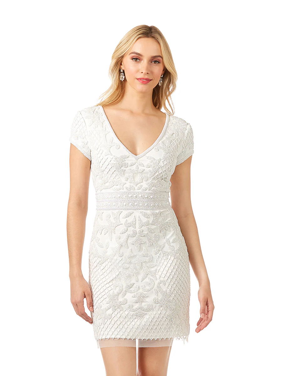 Lara Cam V-Neck Beaded Mini Sheath Dress - Image 6