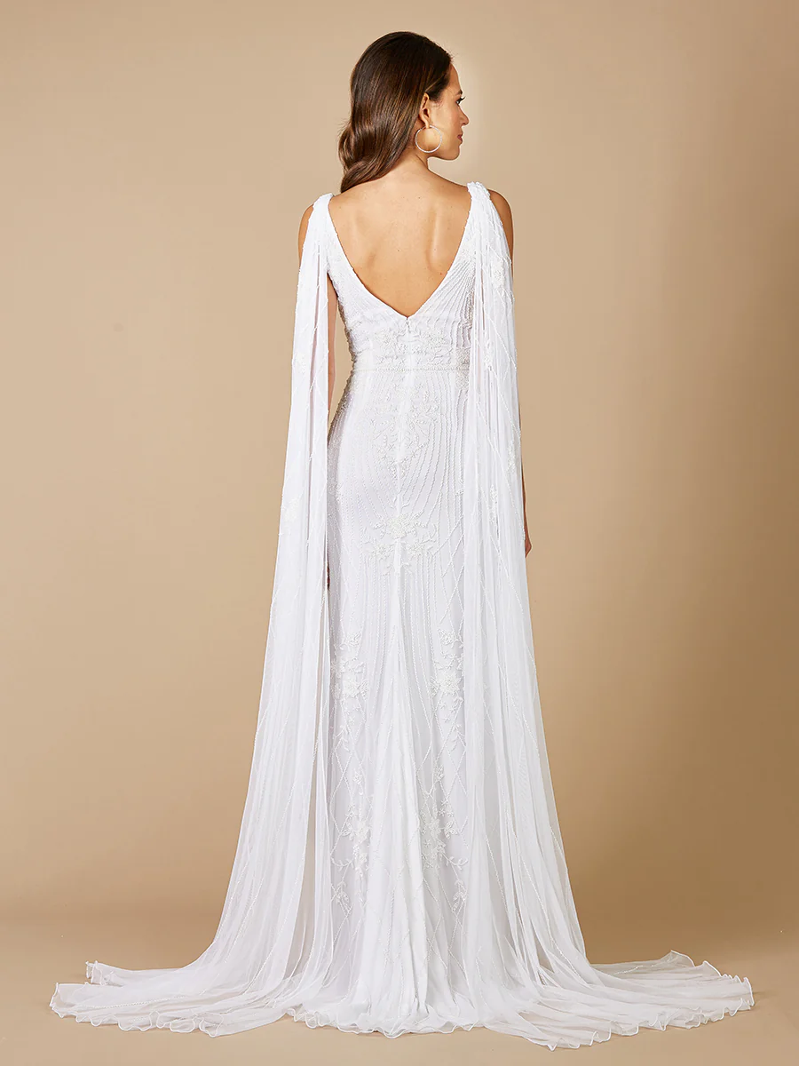 Lara Gia Beaded Tank Wedding Dress with Cape Detail - OUTLET - Image 2