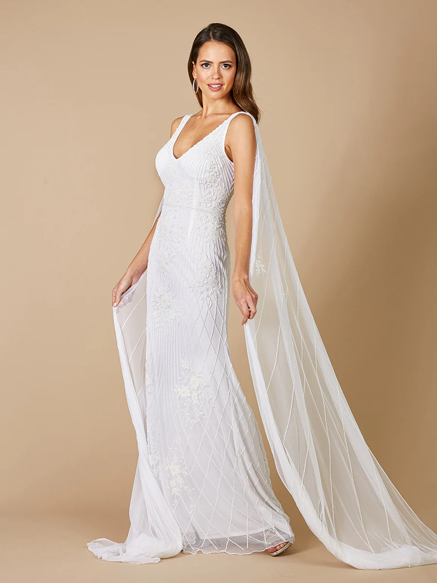 Lara Gia Beaded Tank Wedding Dress with Cape Detail - OUTLET - Image 3