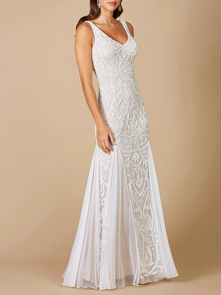 Lara Greta Beaded V-Neck Tulle Wedding Dress with Contrast Lining