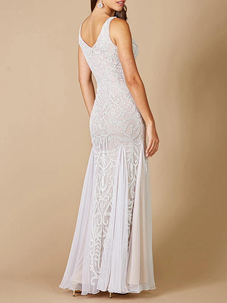 Lara Greta Beaded V-Neck Tulle Wedding Dress with Contrast Lining - Image 2