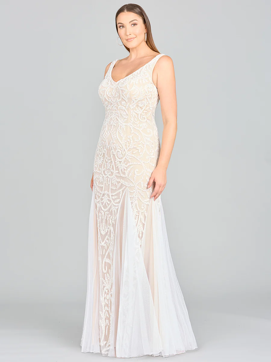 Lara Greta Beaded V-Neck Tulle Wedding Dress with Contrast Lining - Image 3