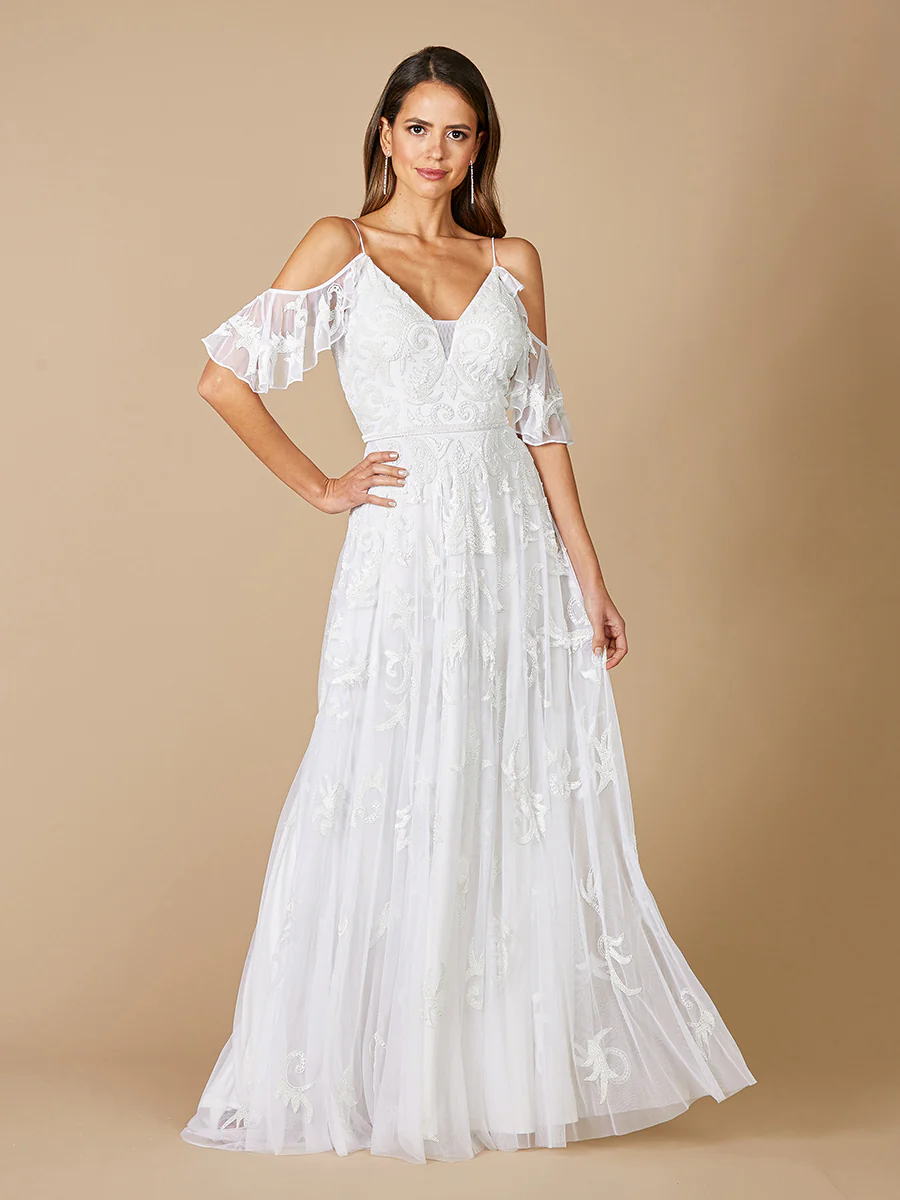 Lara Giana Beaded Cold-Shoulder Wedding Dress - Image 3