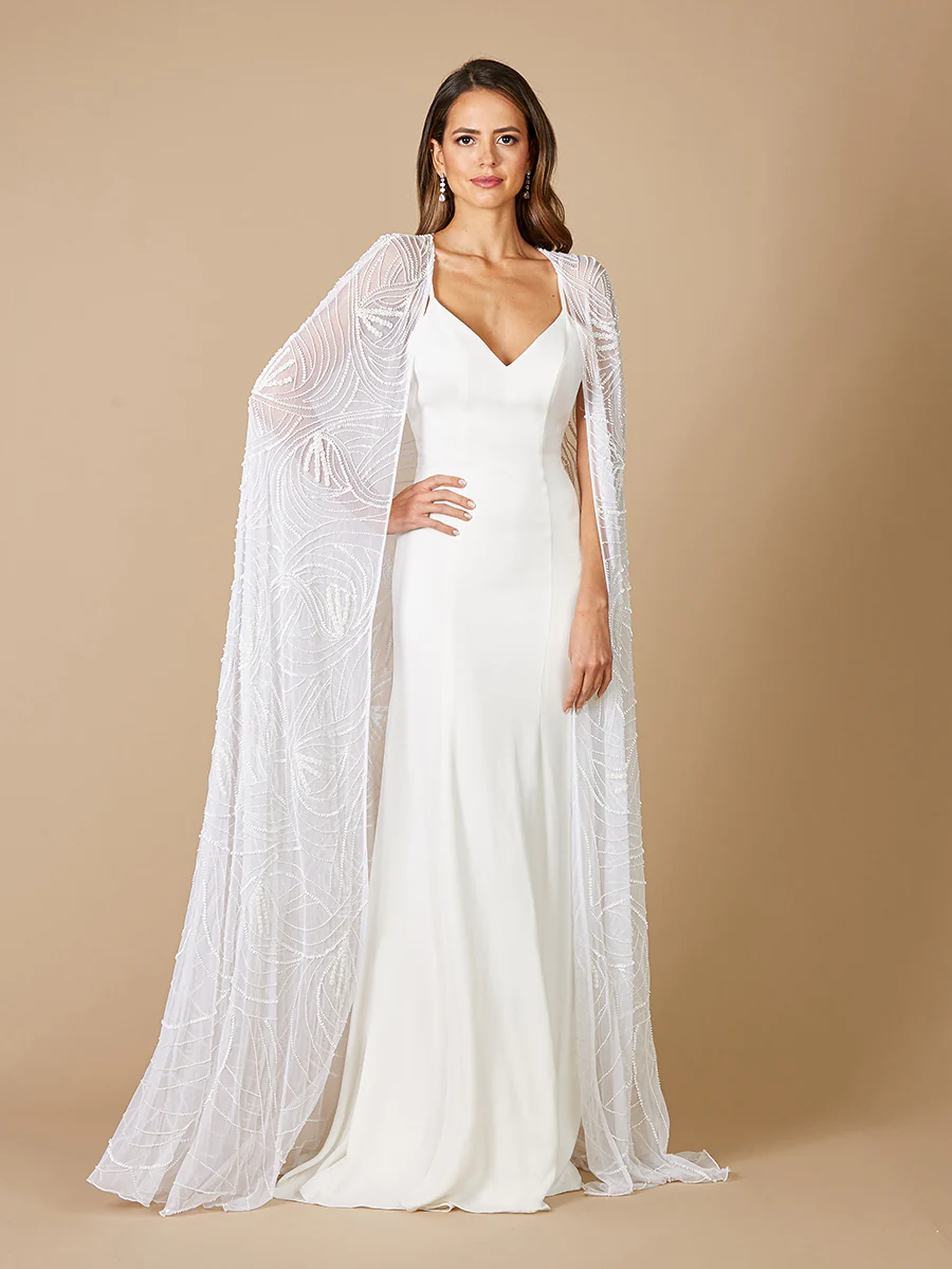 Lara Gracie Full Length Beaded Tulle Cape - Image 3