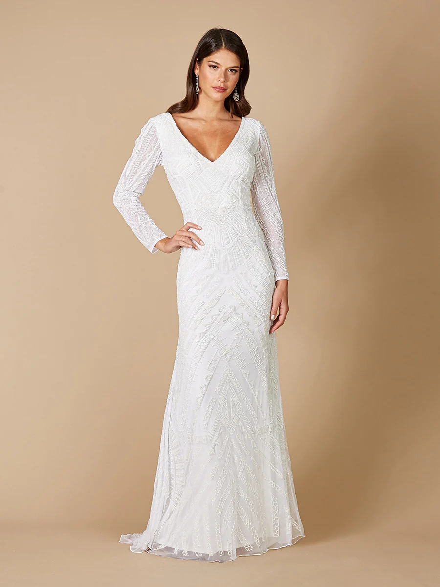 Lara Gretchen V-Neck Long Sleeve Wedding Dress