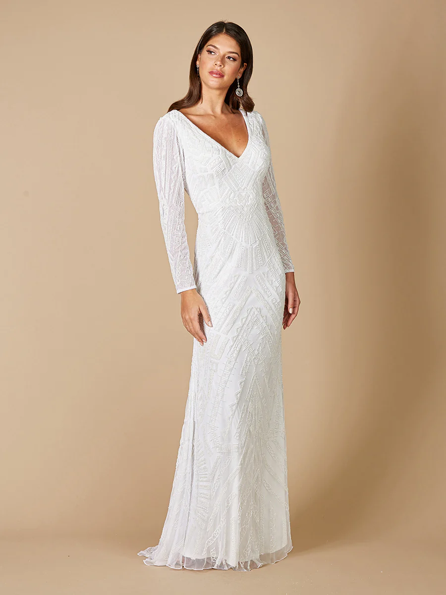 Lara Gretchen V-Neck Long Sleeve Wedding Dress - Image 3