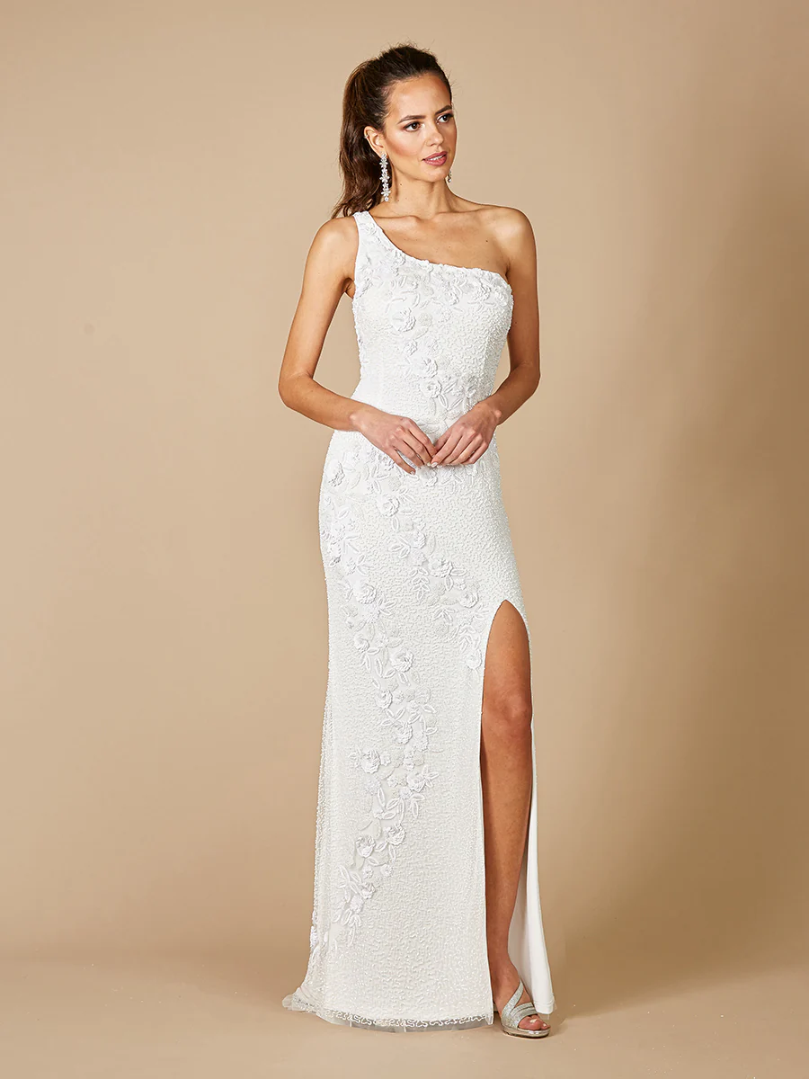 Lara Fleur One Shoulder Floral Beaded Wedding Gown