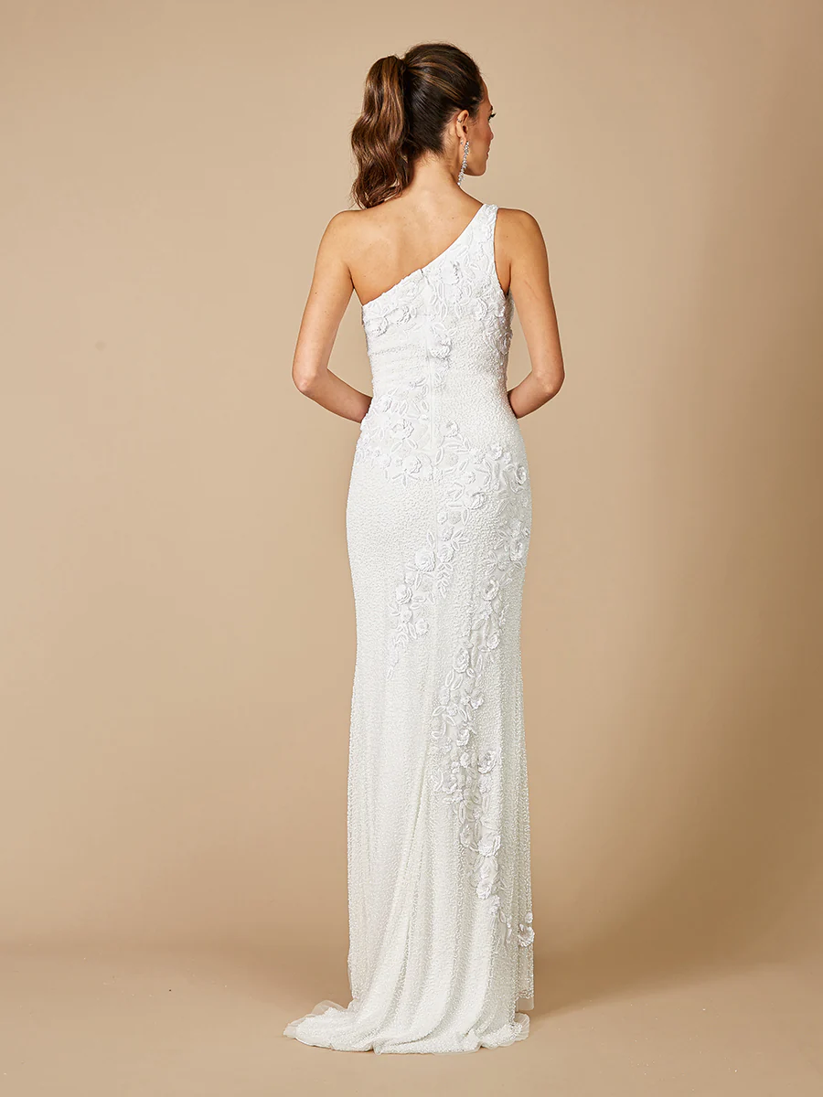Lara Fleur One Shoulder Floral Beaded Wedding Gown - Image 2