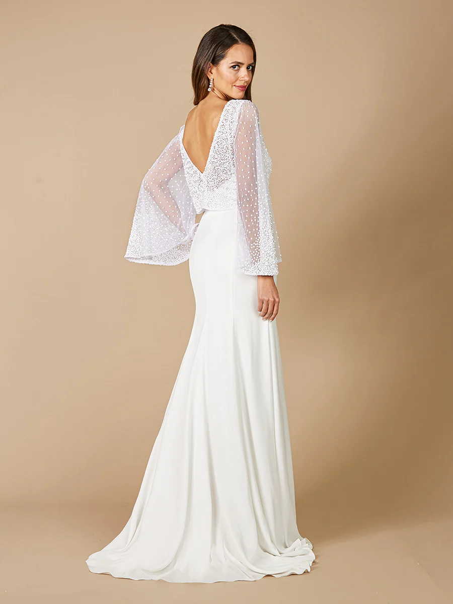 Lara Grace Beaded Long Sleeve Bridal Capelet Top - Image 3