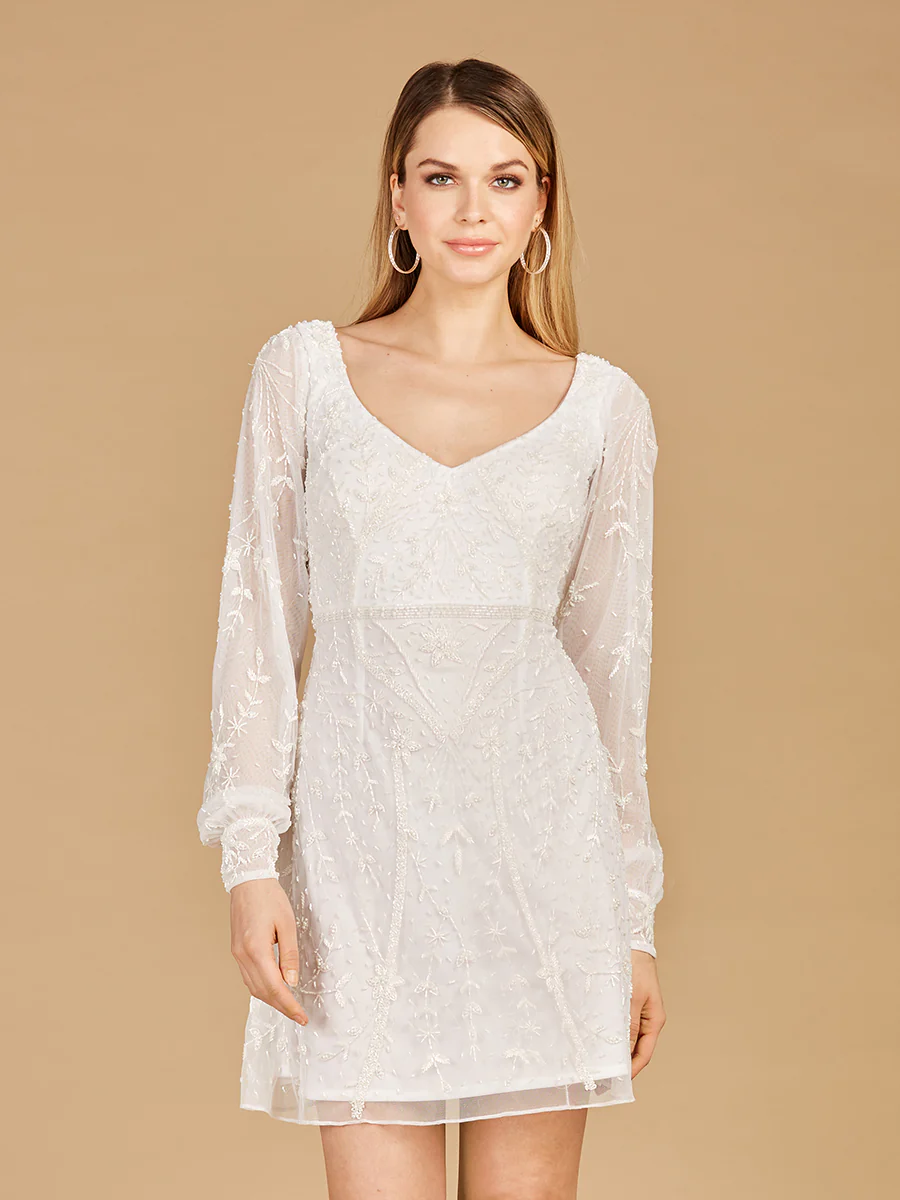 V-Neck, Long Sleeve Bridal Cocktail Dress - Image 3