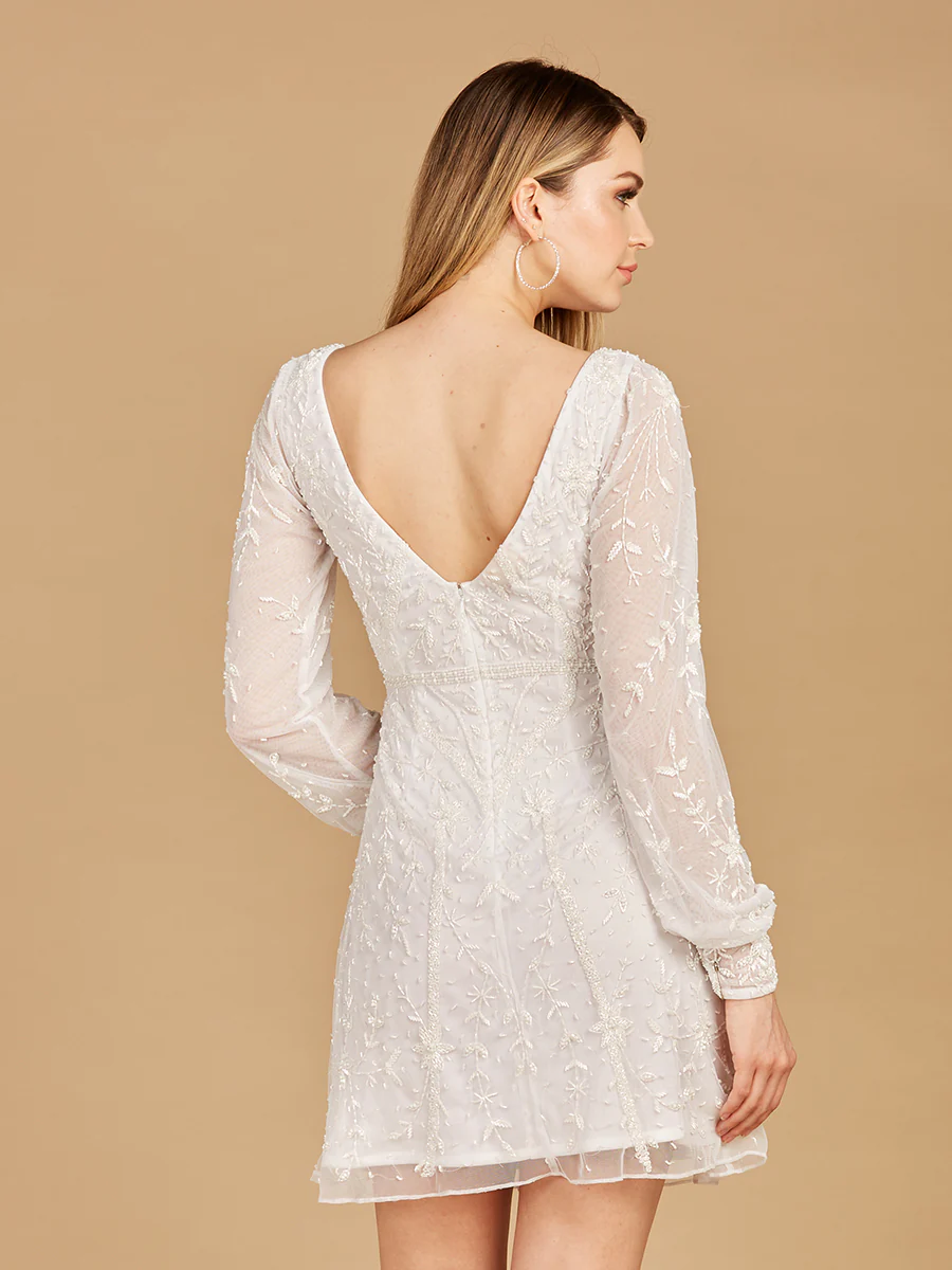 V-Neck, Long Sleeve Bridal Cocktail Dress - Image 4