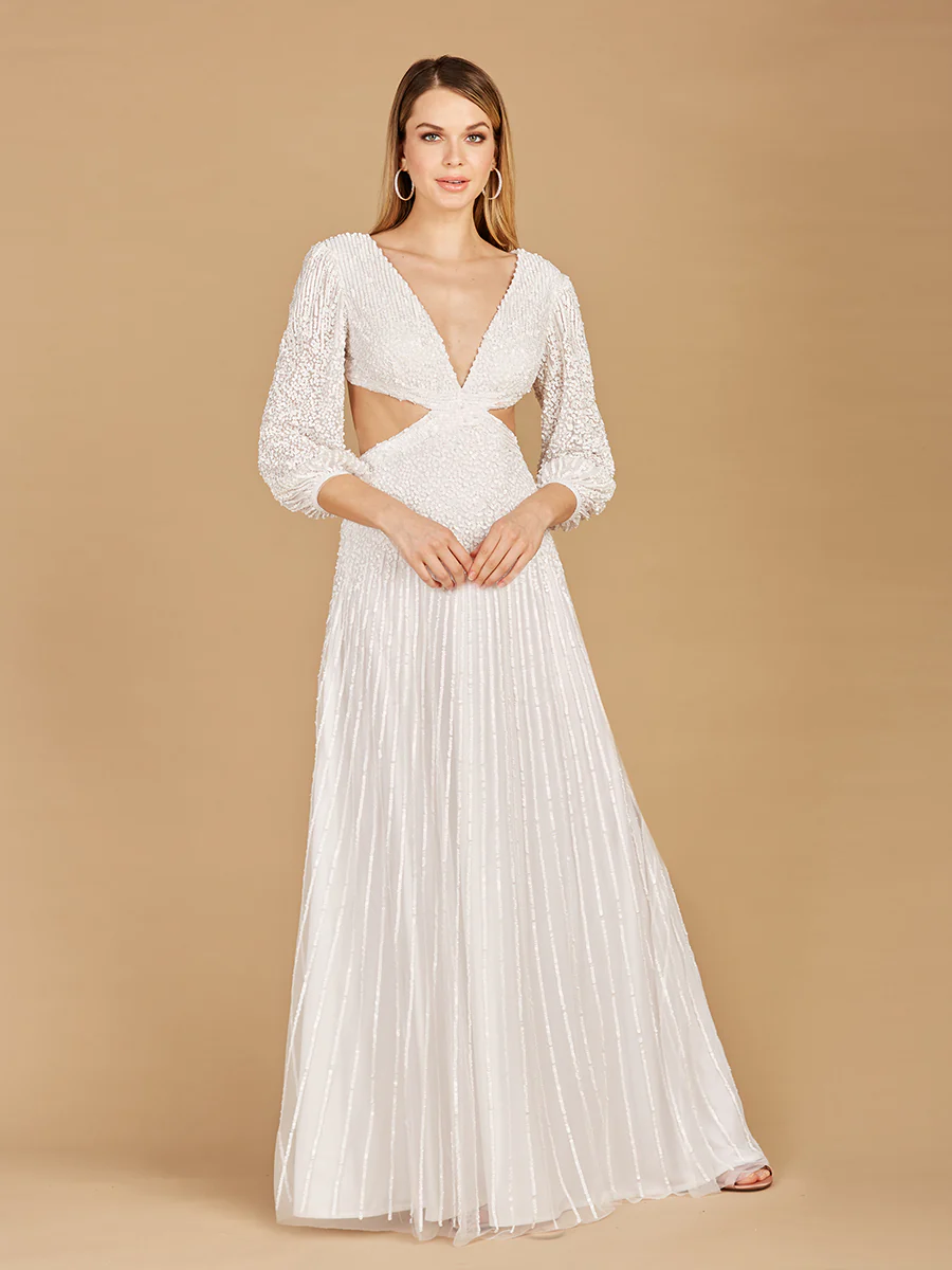 Long Sleeve Cut Out Wedding Dress - Image 3