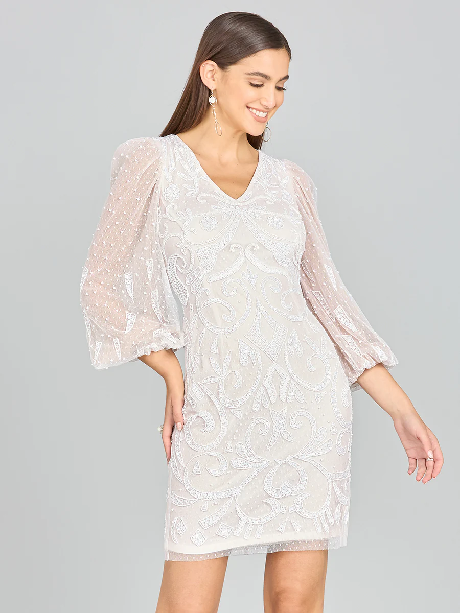 V-Neck, Balloon Sleeve Bridal Mini