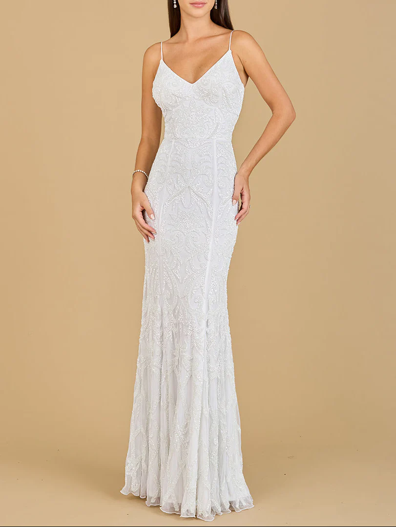 Beaded Spaghetti Strap Mermaid Gown