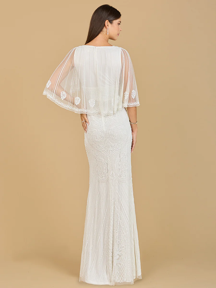 Cape Sleeve V-Neck Beaded Gown - Image 2