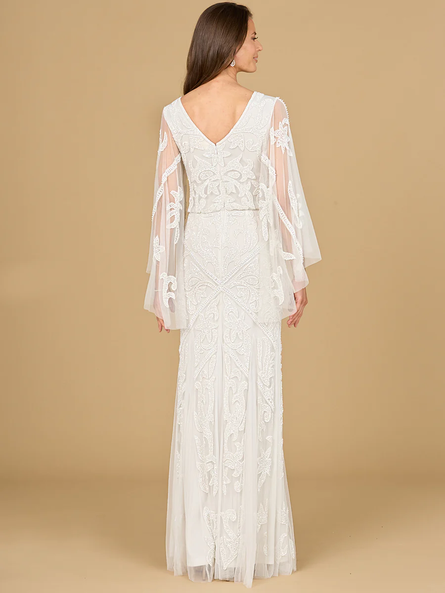 Beaded Cape Sleeve Wedding Dress - Image 2
