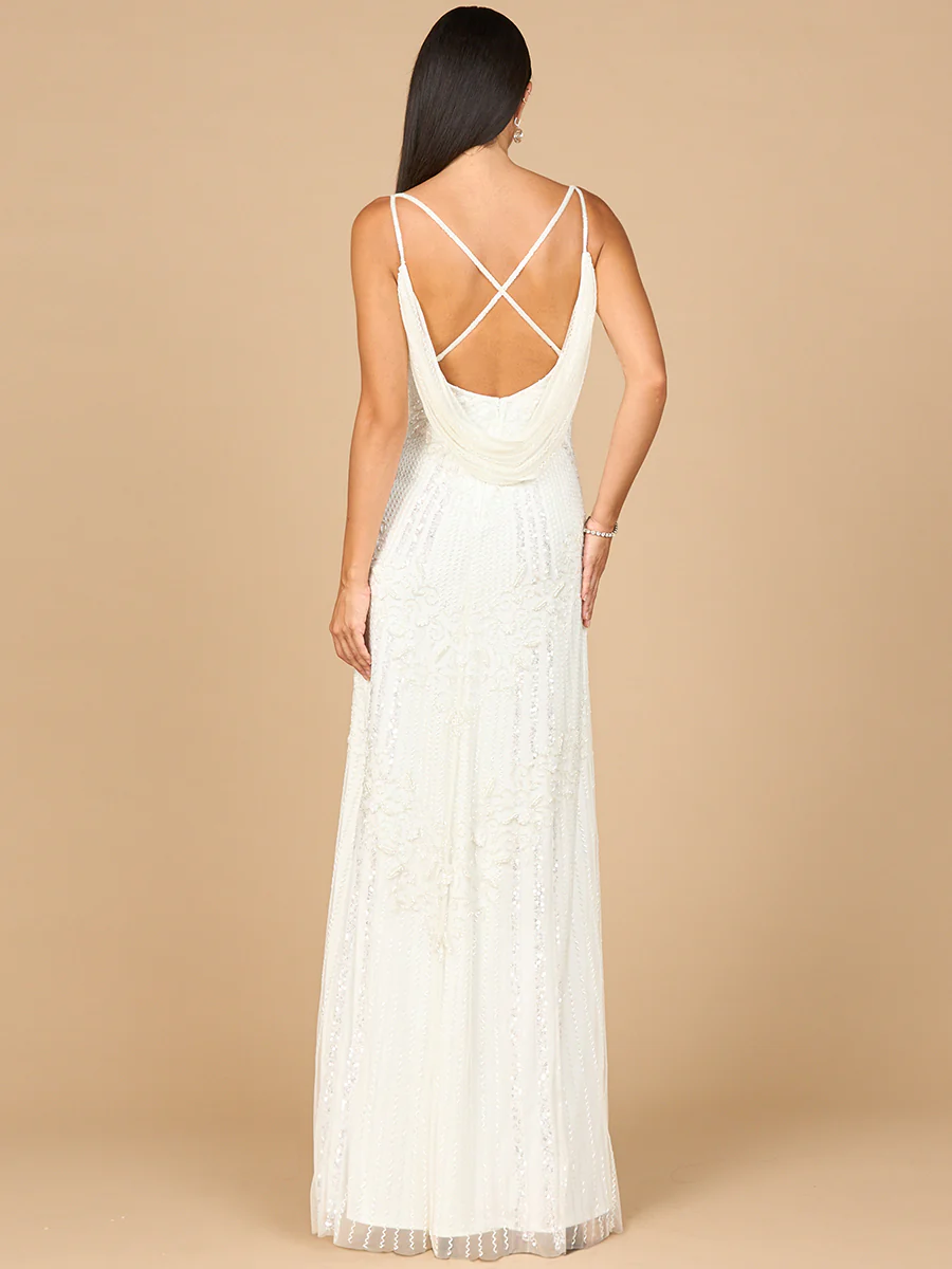 Beaded Gown with Cowl Back - Image 3
