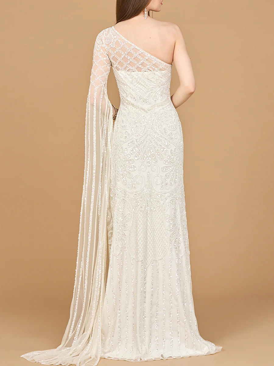 One Sleeve Beaded Bridal Gown - Image 2