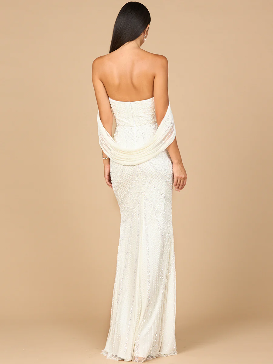 Beaded Gown with Cape Detail - Image 2