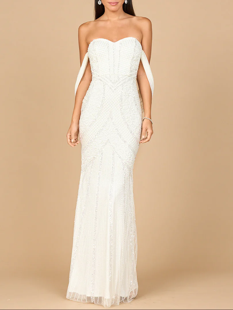 Beaded Gown with Cape Detail - Image 3