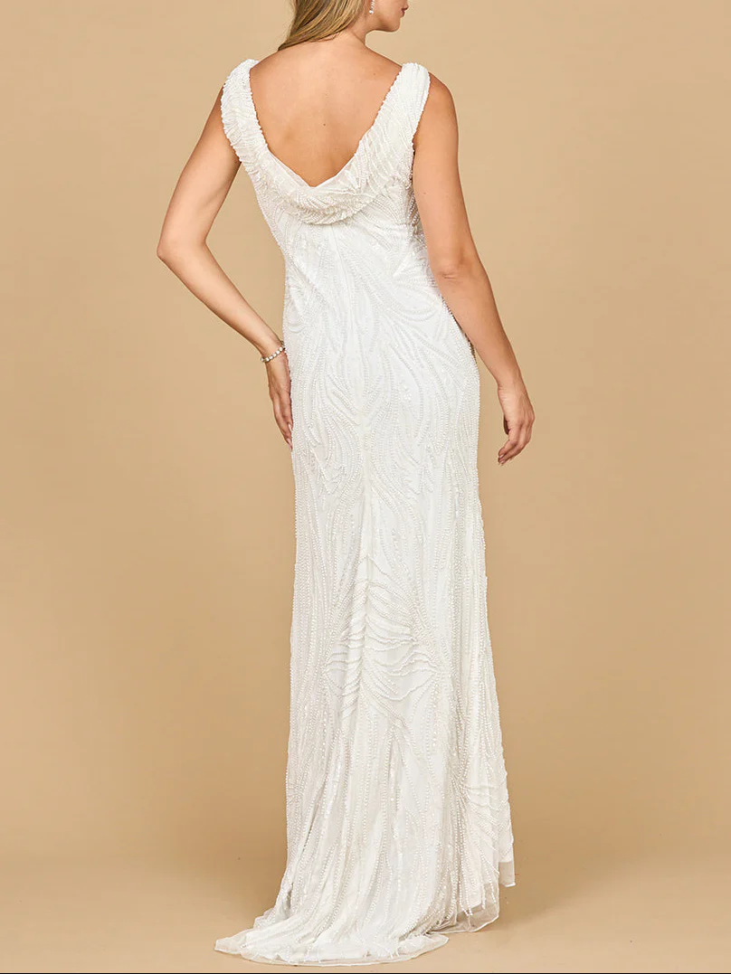 Lara 51200- Beaded Draped Cowl Back Wedding Gown - Image 2