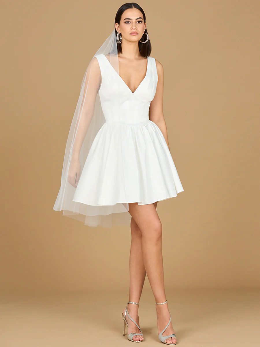 V Neck, A-Line Bridal Short Dress with Veil - Image 3