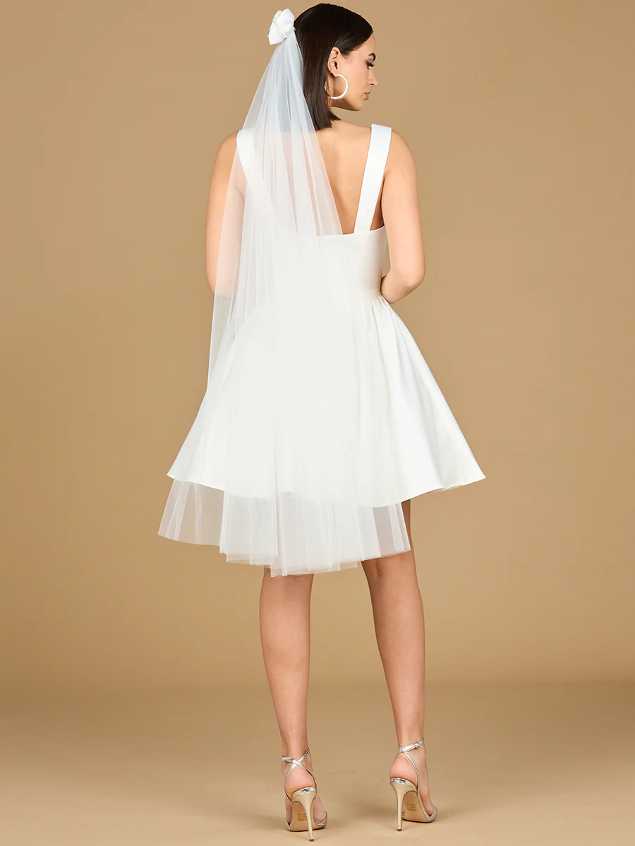 V Neck, A-Line Bridal Short Dress with Veil - Image 4
