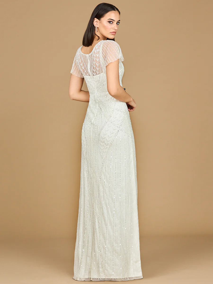 Beaded Flutter Sleeve Wedding Gown | Lara 51219 - Image 2