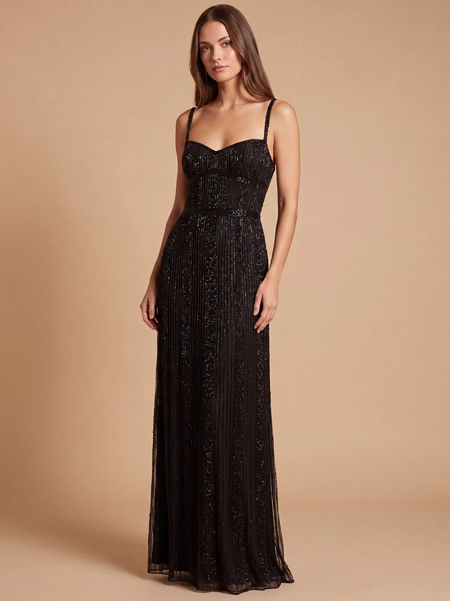 Lara 9917- Spaghetti Strap Beaded Gown