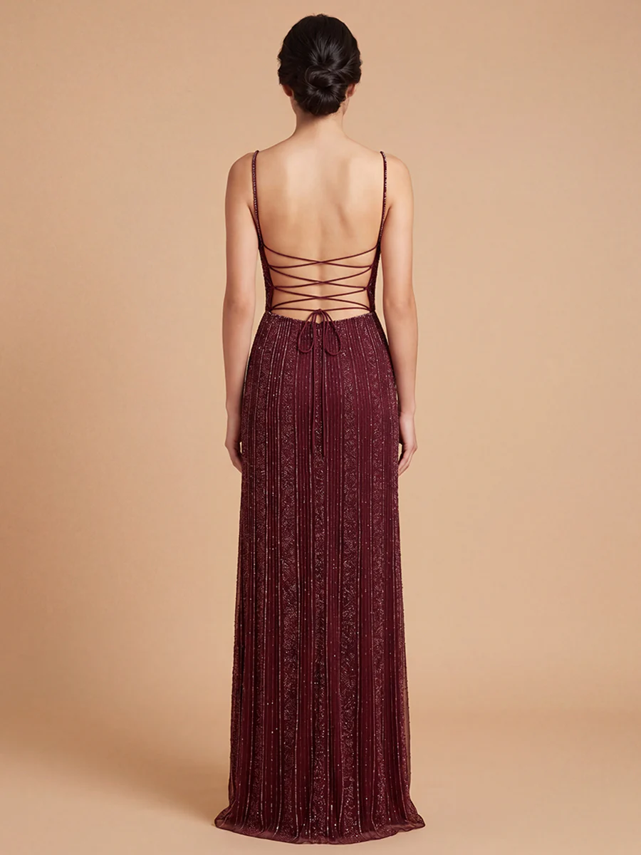 Lara 9917- Spaghetti Strap Beaded Gown - Image 3
