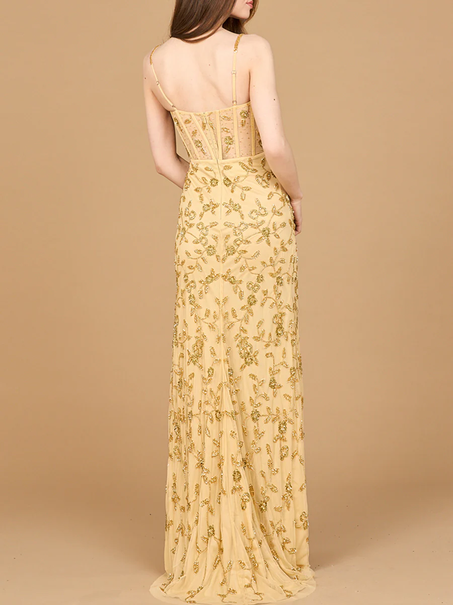 Beaded Corset Gown with Slit - Image 3