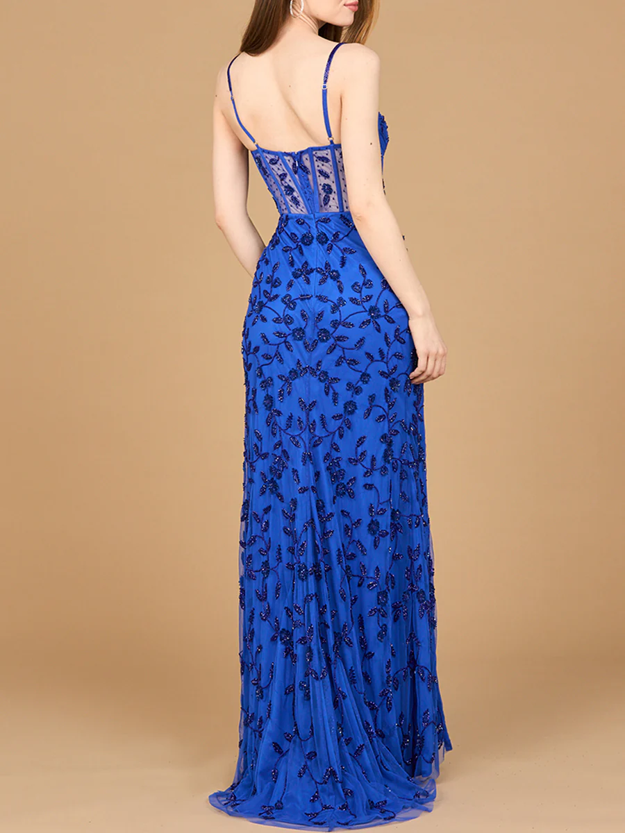 Beaded Corset Gown with Slit - Image 4