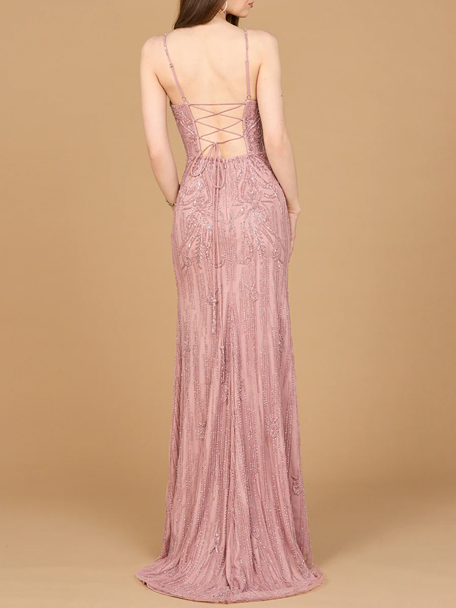 Beaded Lace-up Dress with Slit - Image 2