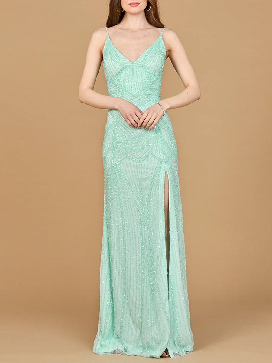 Beaded Lace-up Dress with Slit - Image 2