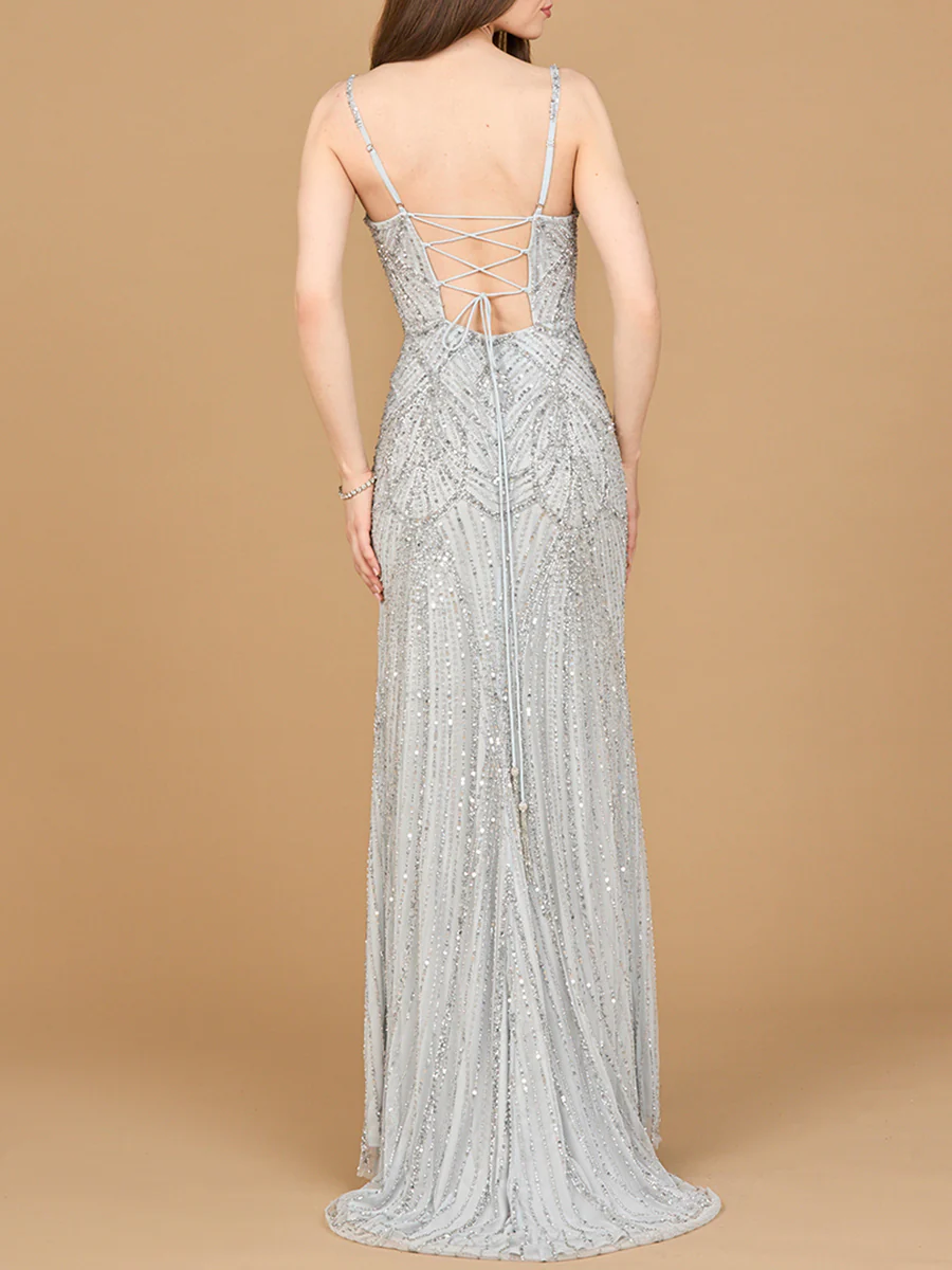 Beaded Lace-up Dress with Slit - Image 3