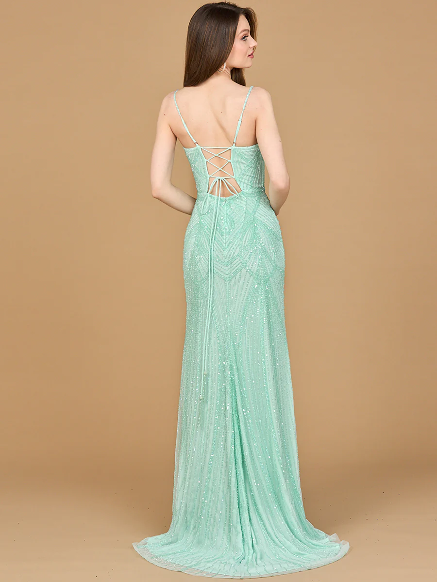 Beaded Lace-up Dress with Slit - Image 4