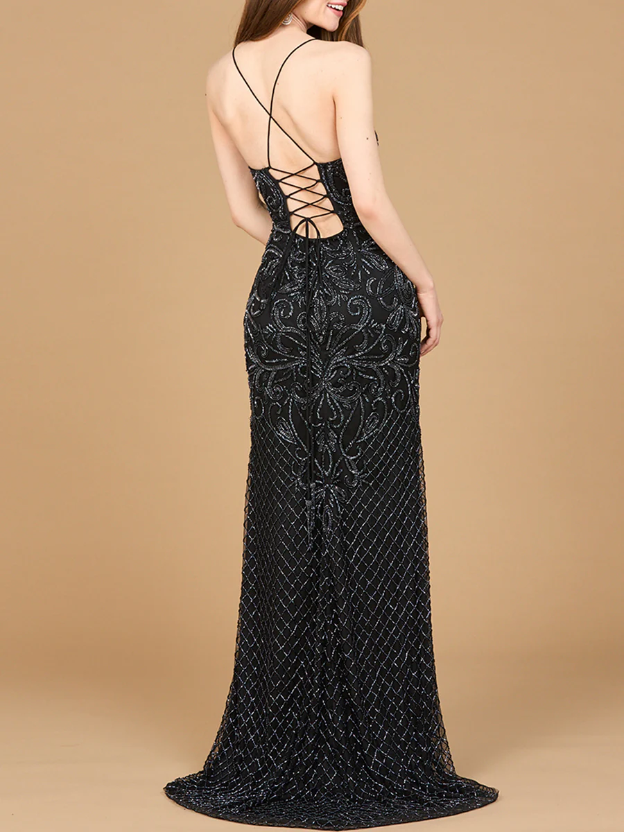 Lace Up Open Back Beaded Dress - Image 3