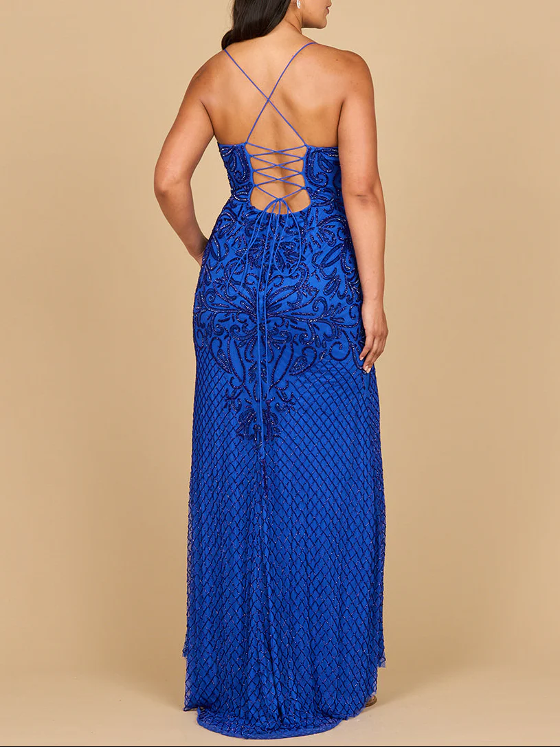 Lace Up Open Back Beaded Dress - Image 4