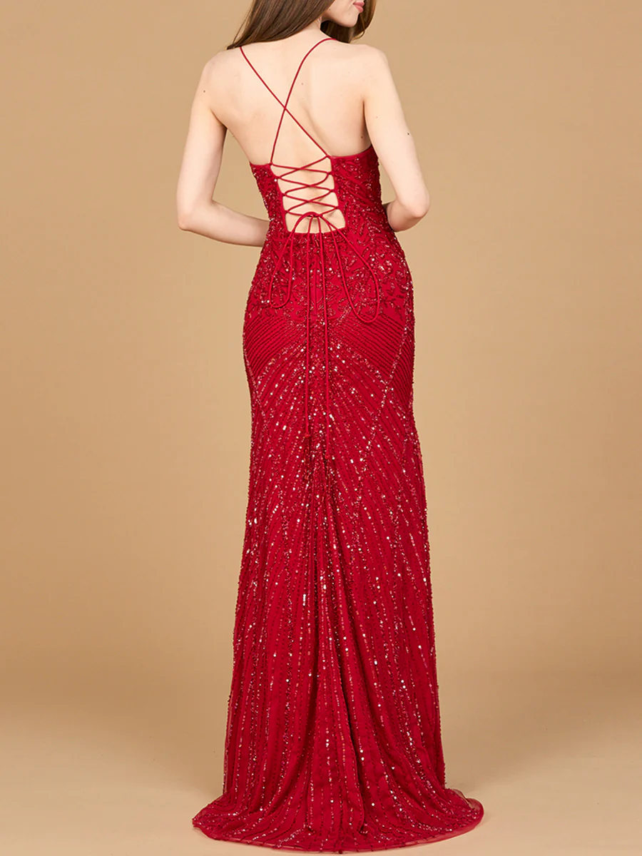 Lace Up Open Back Beaded Dress - Image 2
