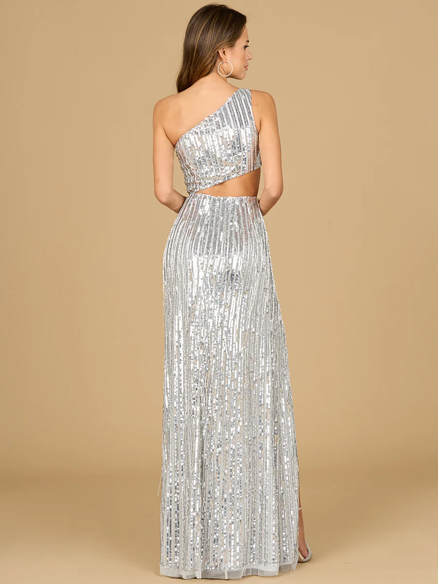 One Shoulder Beaded Gown with Cutout - Image 6