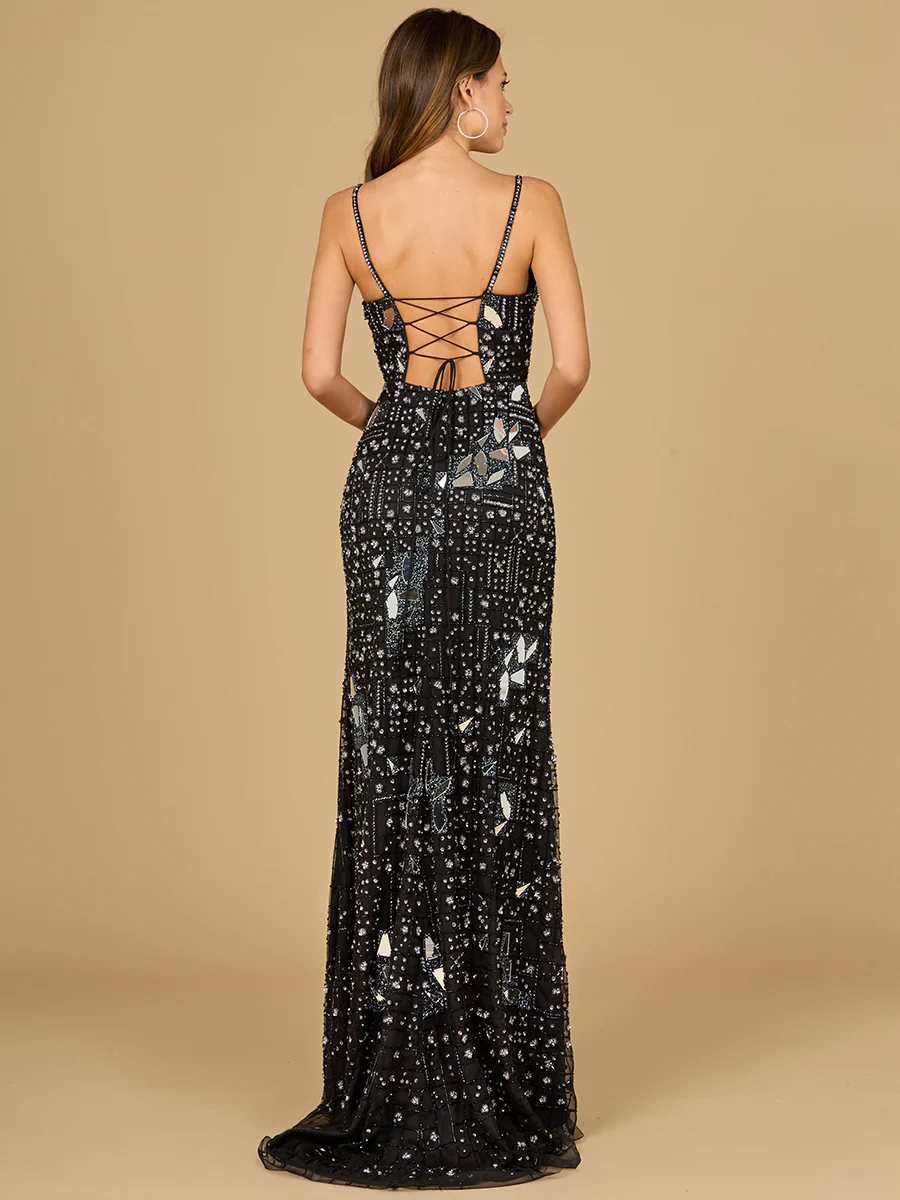 Mirror Beaded Gown With High Slit - Image 3