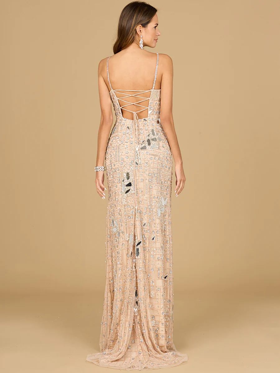 Mirror Beaded Gown With High Slit - Image 5