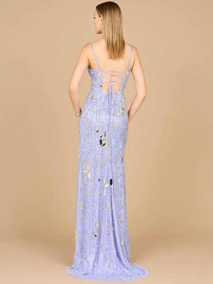 Mirror Beaded Gown With High Slit - Image 8