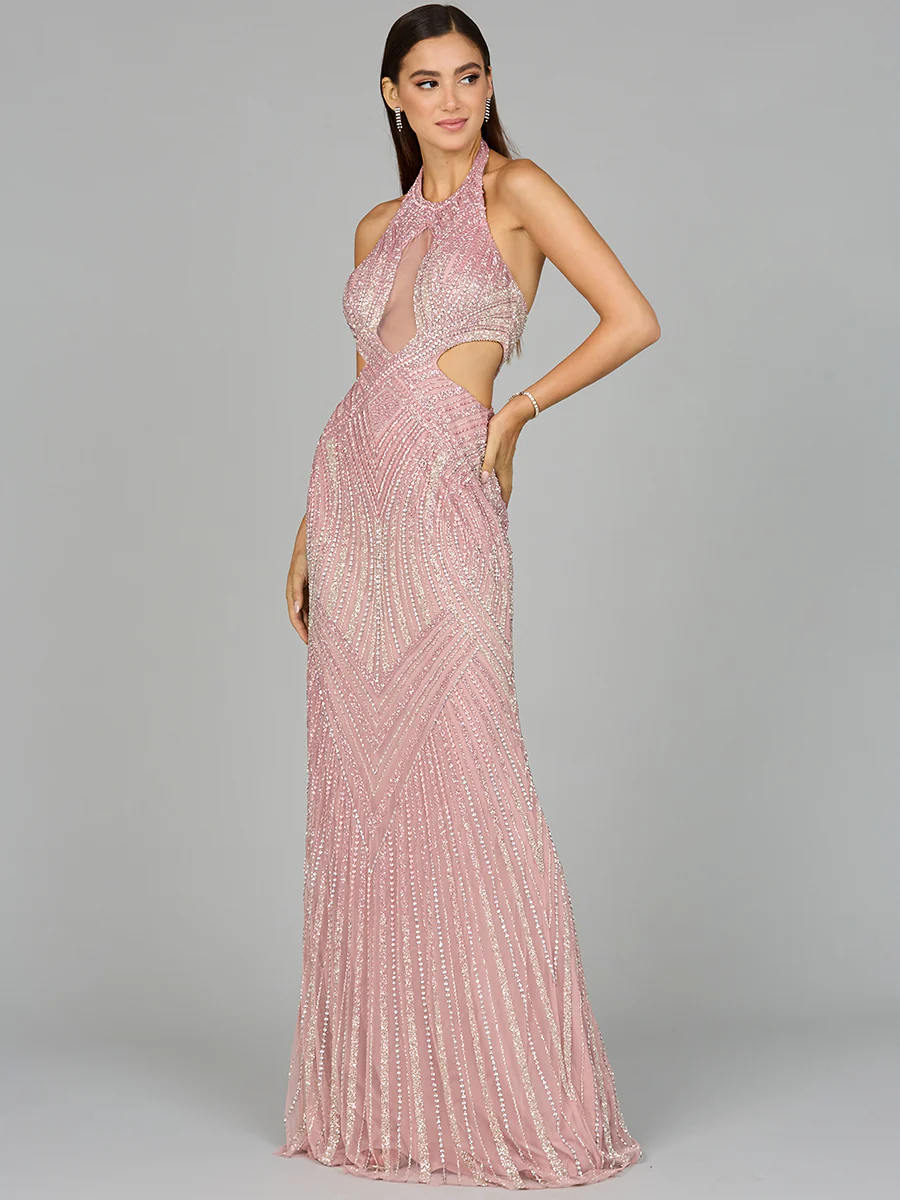 Halter Neck Beaded Dress with Cutouts - Image 2